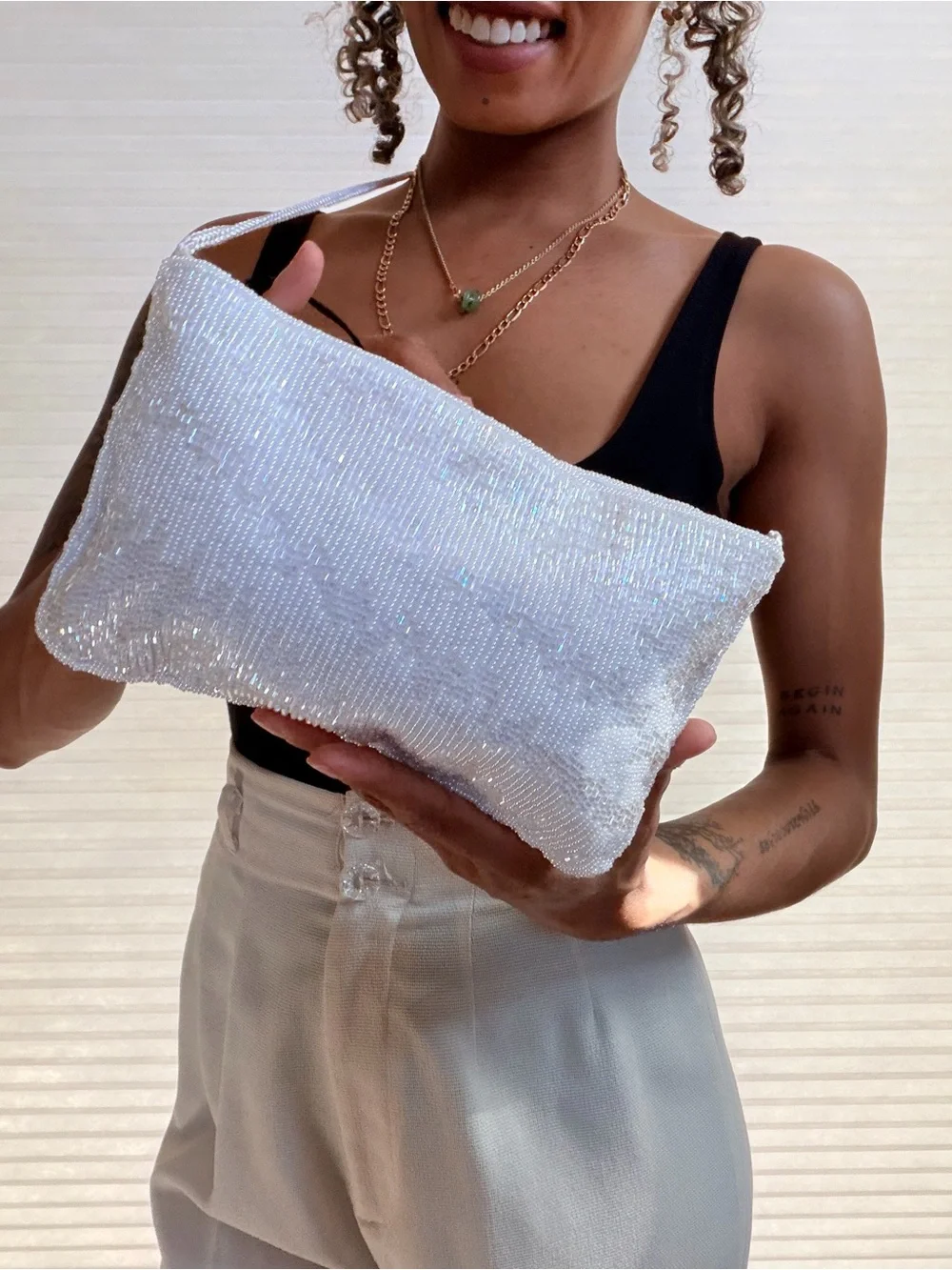 Carla Marchi Hand-Beaded White Evening Bag